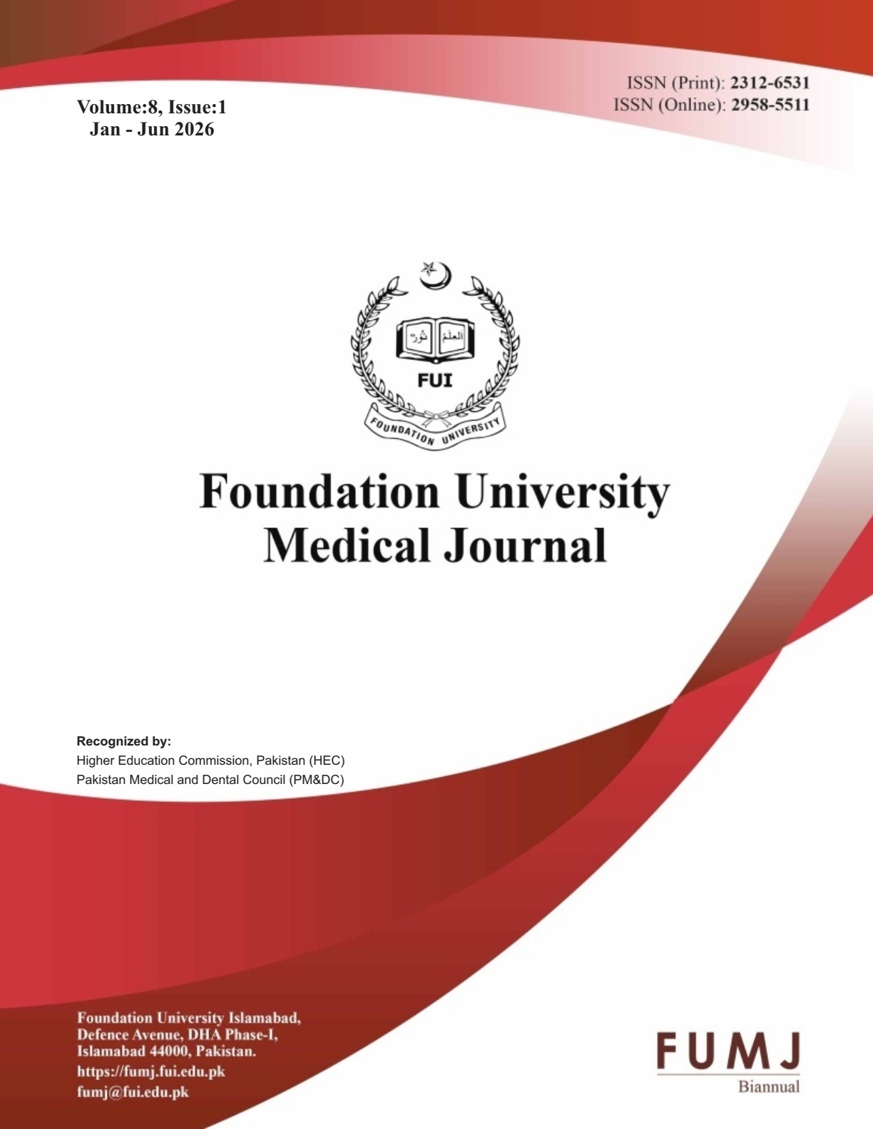 					View Vol. 8 No. 1 (2026): Foundation University Medical Journal
				